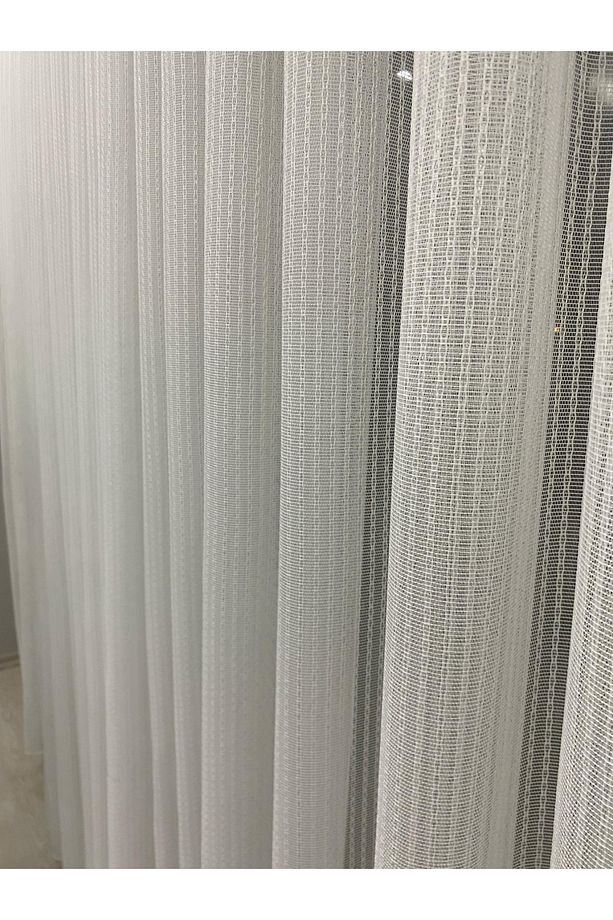 4042 GÜMÜŞ SİMLİ DESENLİ MODERN EKRU TÜL PERDE 1/2,5 ORTA NORMAL PİLELİ - 2