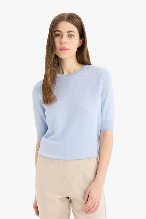 Regular Fit Bisiklet Yaka Basic Düz Kısa Kolllu Triko Kazak D6272ax25sm - 3