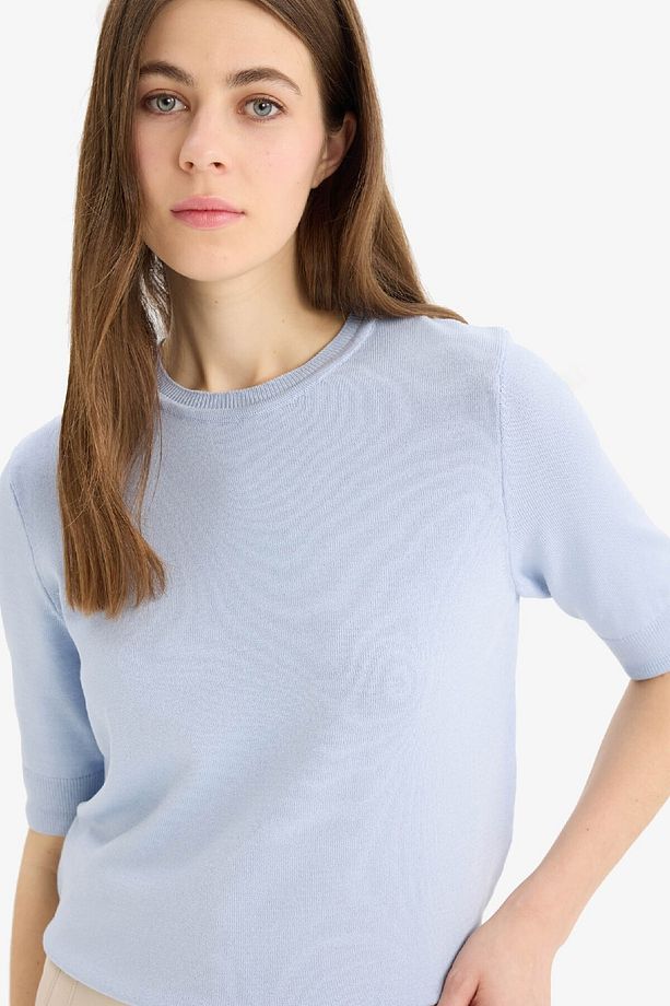 Regular Fit Bisiklet Yaka Basic Düz Kısa Kolllu Triko Kazak D6272ax25sm - 4