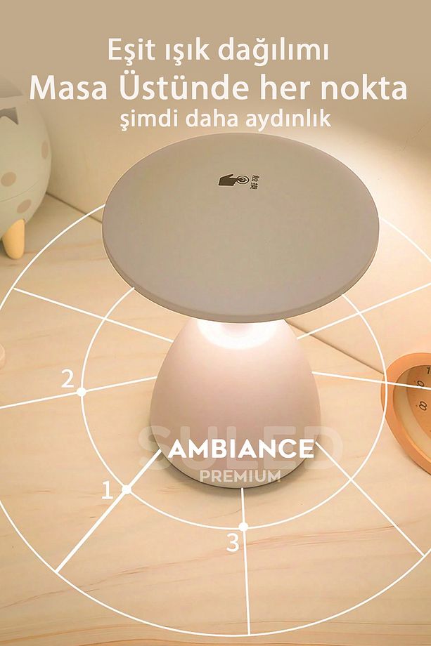 Mantar Masa Lambası Beyaz Usb Şarjlı Dokunmatik 3 Modlu Ambiyans Gece Lambası - 6
