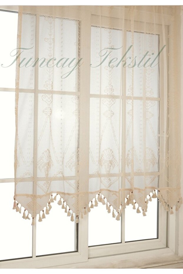 Macrame Tulle Curtain Authentic Handcrafted Lace Natural Cotton Knitted Woven Buldan Basement Area
