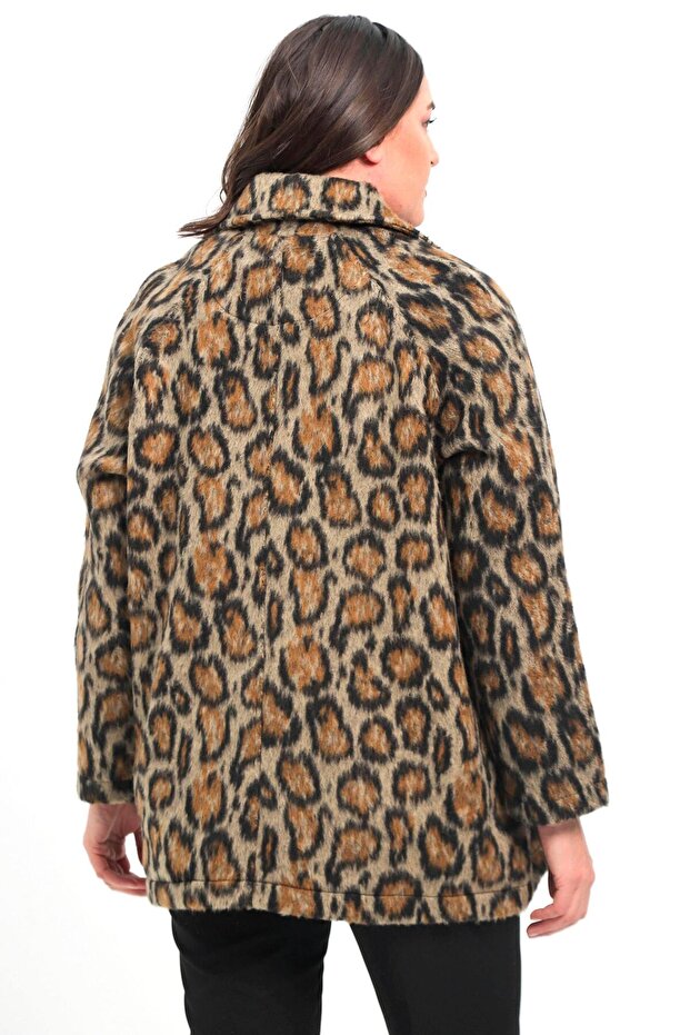 Trend42Plus Large Size Leopard Print Snap Button Men's Lapel Coat - 5