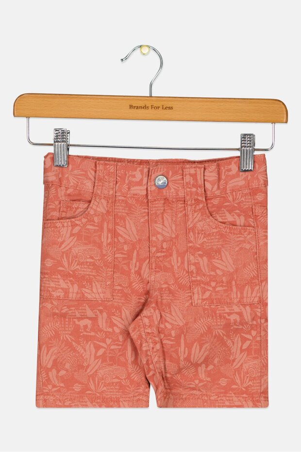 شورت أساسي مطبوع عليه رسوميات للأولاد الصغار، لون صدئ - 1