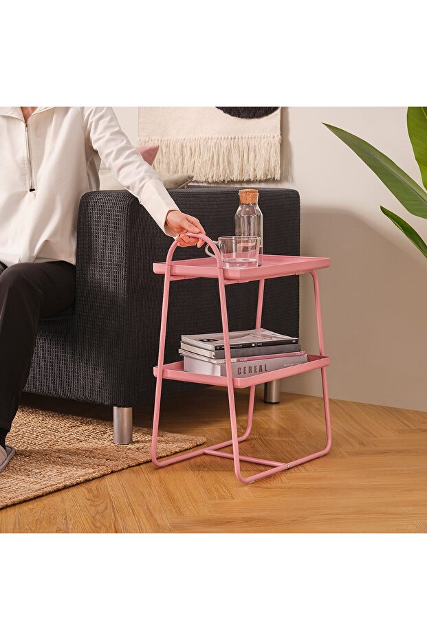 طاولة بجانب السرير/وحدة رفوف، وردي - 5