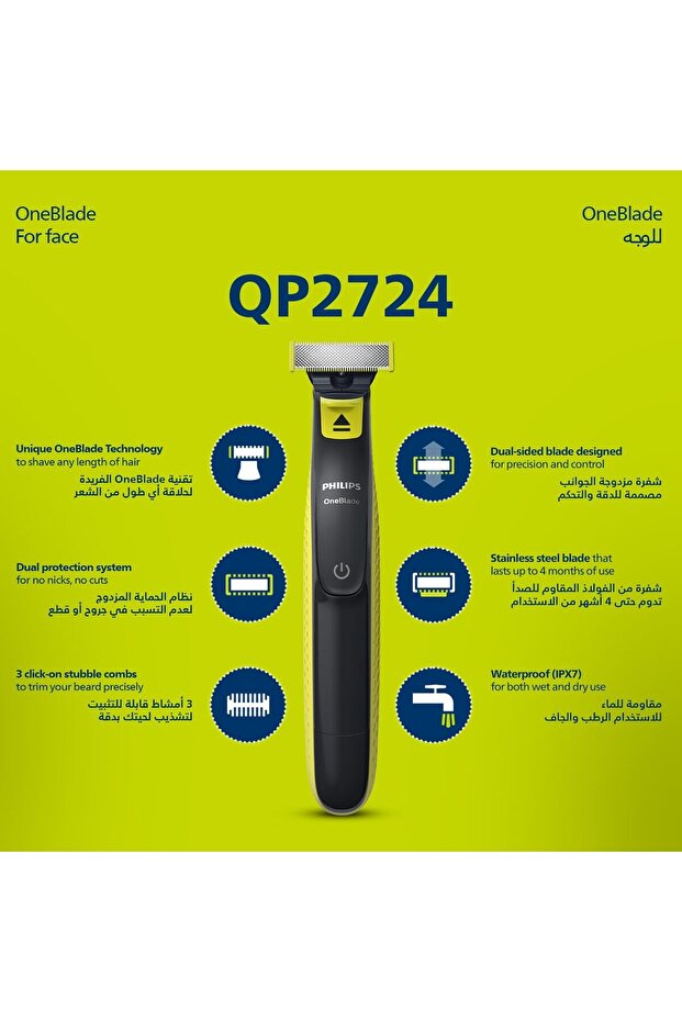 Philips OneBlade QP2724/10 | Trim, Edge & Shave Any Length of Hair | 3 Stubble Combs, Dual-Sided Bla - 3