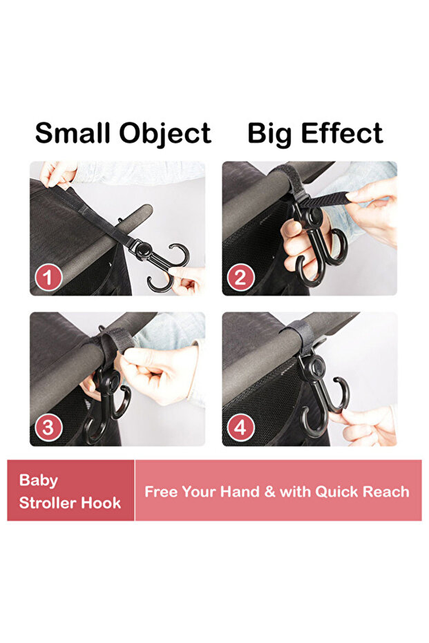 حزام فيلكرو قابل للدوران 360 درجة وخطافات عربة أطفال متعددة الأغراض (قطعتان) - 3