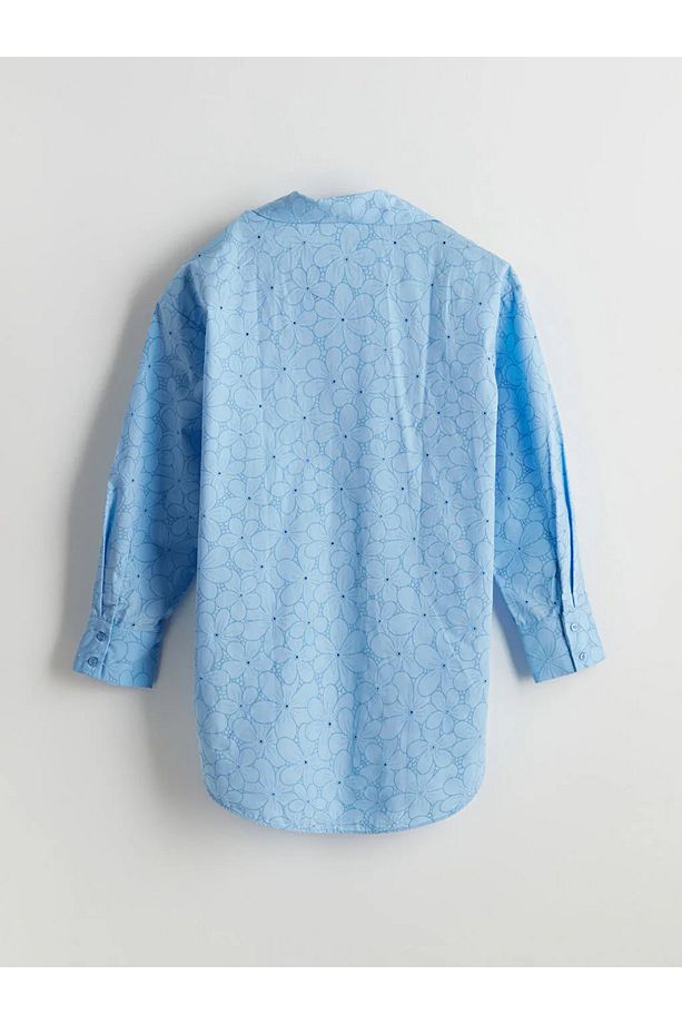LCW Modest Mavi Çiçekli Oversize Poplin Kadın Gömlek Tunik - 4