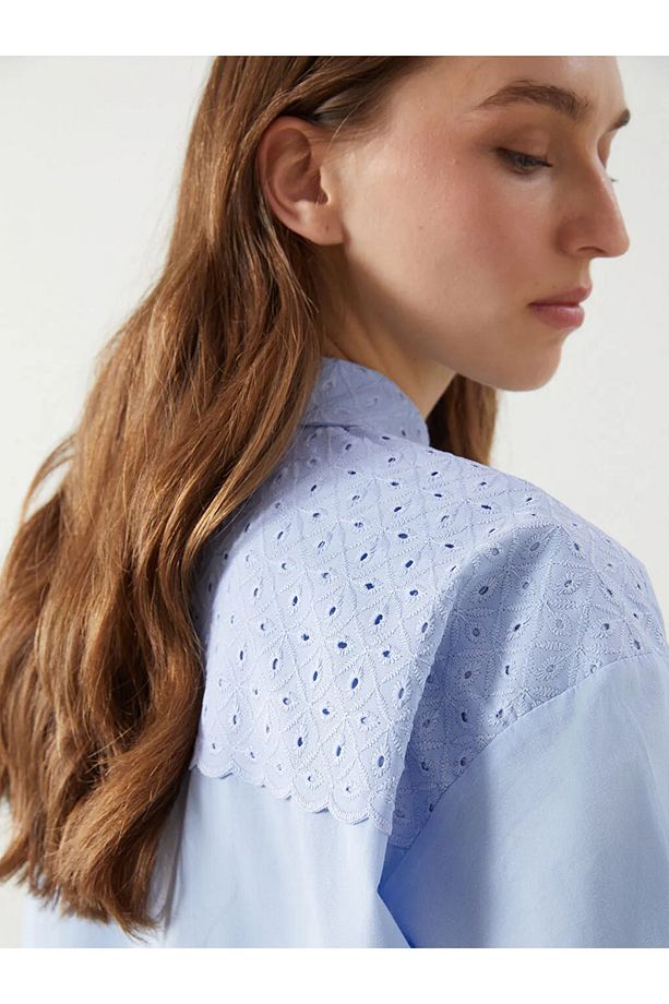 LCW Modest Mavi Oversize Poplin Kadın Gömlek Tunik - 3