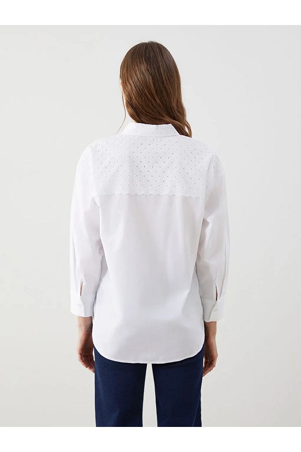 LCW Modest Beyaz Oversize Poplin Kadın Gömlek Tunik - 4