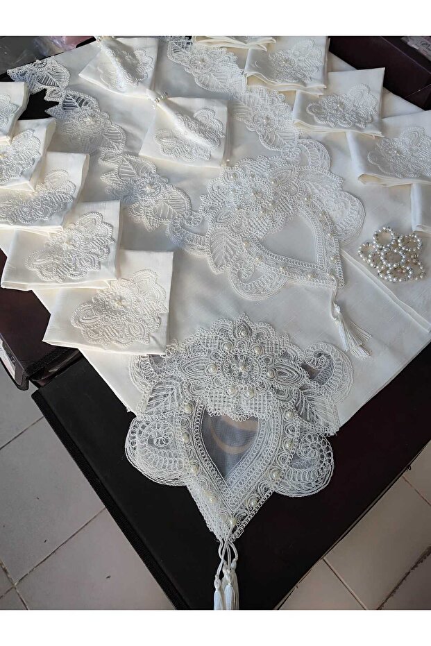 12-Person Tablecloth Set, 12-Person Table Set, 26 Pieces, 160x220 cm, Half Lace