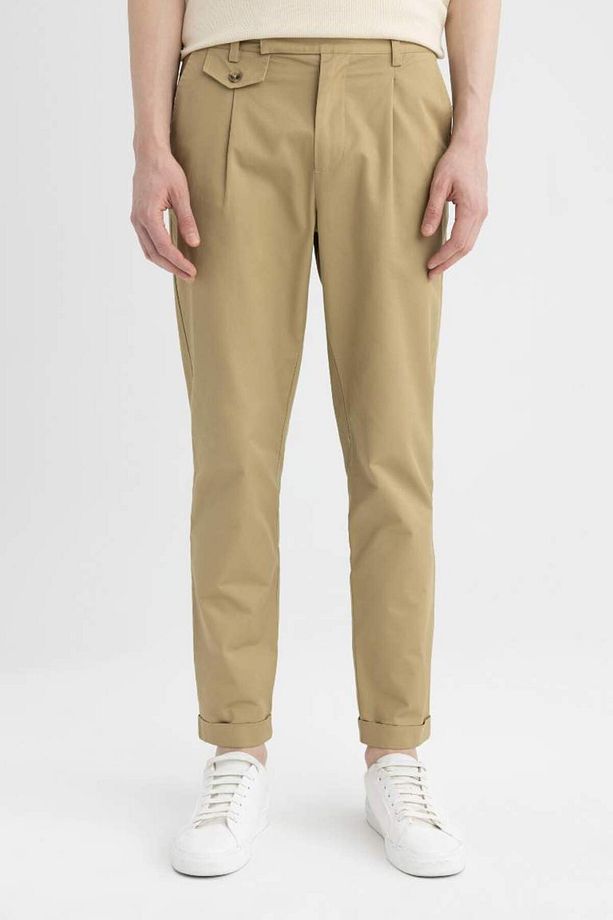 Konik Kesim Çift Paça Twill Pantolon Taş - 8