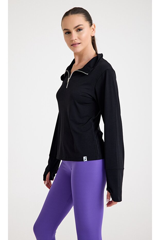 Sprint Uzun Kollu Koşu Sweatshirt Siyah - 3