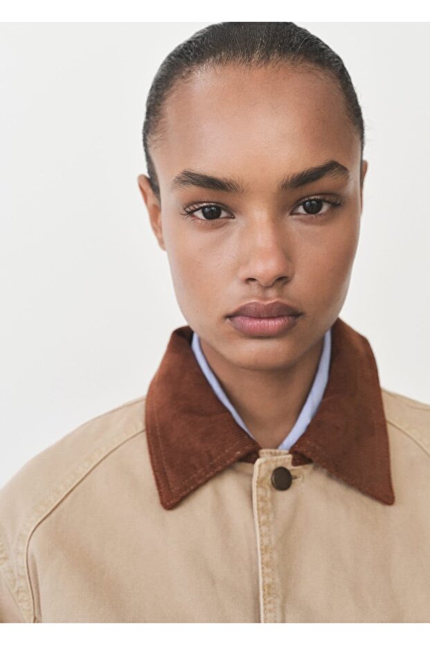 Kontrast yakalı denim parka - 7