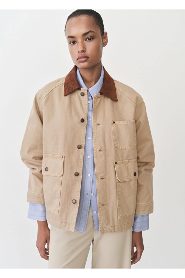 Kontrast yakalı denim parka - 1