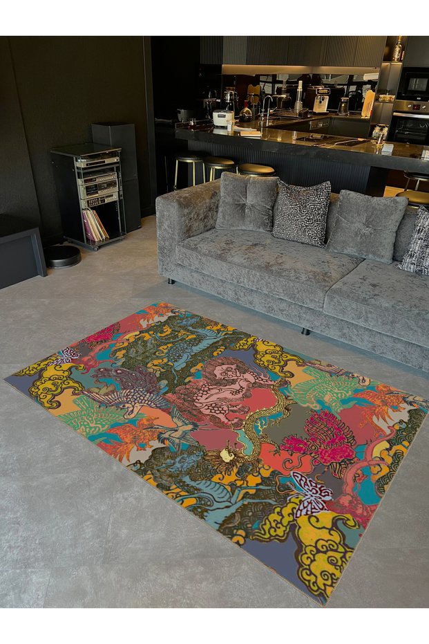 Tuğrul Collection Multicolored Abstract Marbled Patterned Woven Base Modern Decorative Carpet 21