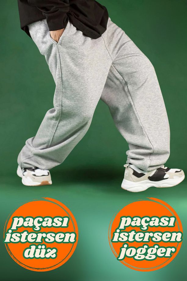Bol baggy Ayarlanabilir Paça Eşofman Altı Düz Lastikli Paça - 4