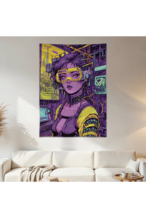 Cyberpunk Woman Wall Cloth Wall Tapestry First Quality Satin Fabric Poster