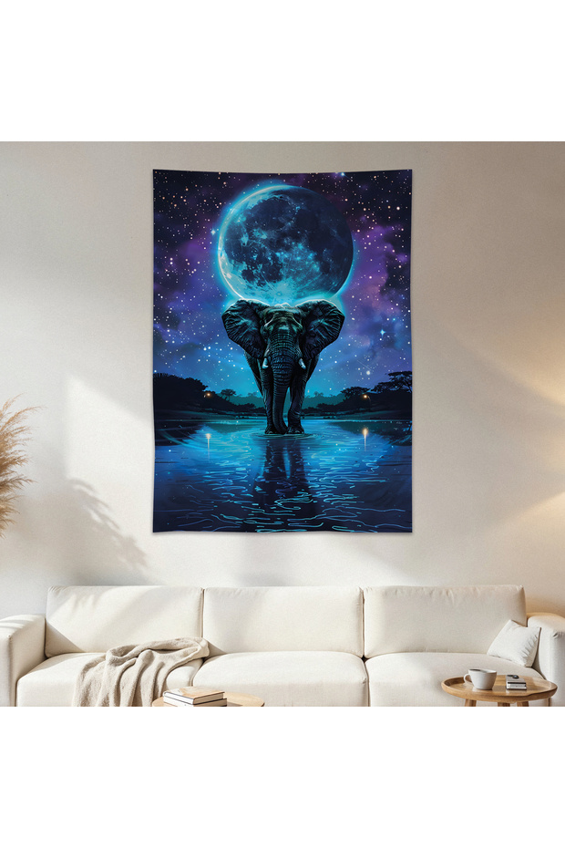 Elephant and World Wall Cloth Wall Tapestry First Quality Satin Fabric Poster