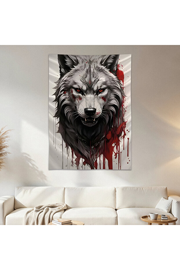 Warrior Wolf Wall Drape Wall Tapestry First Quality Satin Fabric Poster