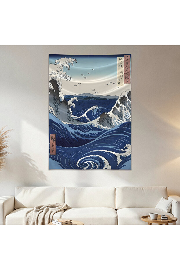 Ukiyo-E Wave Wall Drape Wall Tapestry First Quality Satin Fabric Poster