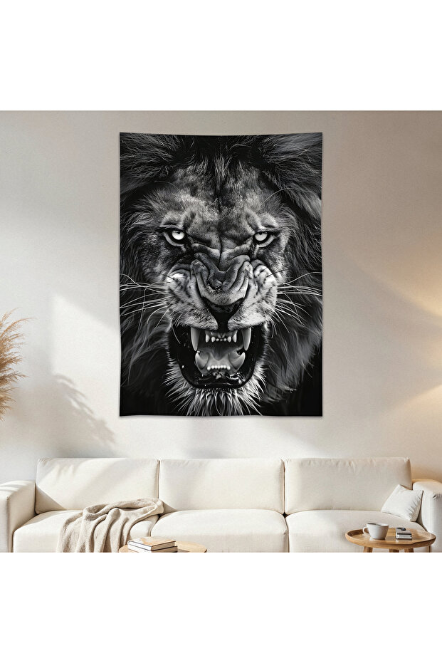 Black White Lion Wall Cloth Wall Tapestry First Quality Satin Fabric Poster