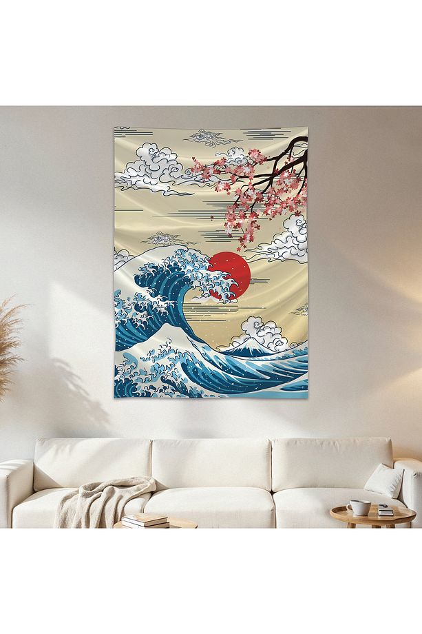 Japon Dalga Duvar Örtüsü Duvar Halısı Birinci Kalite Saten Kumaş Poster - 1