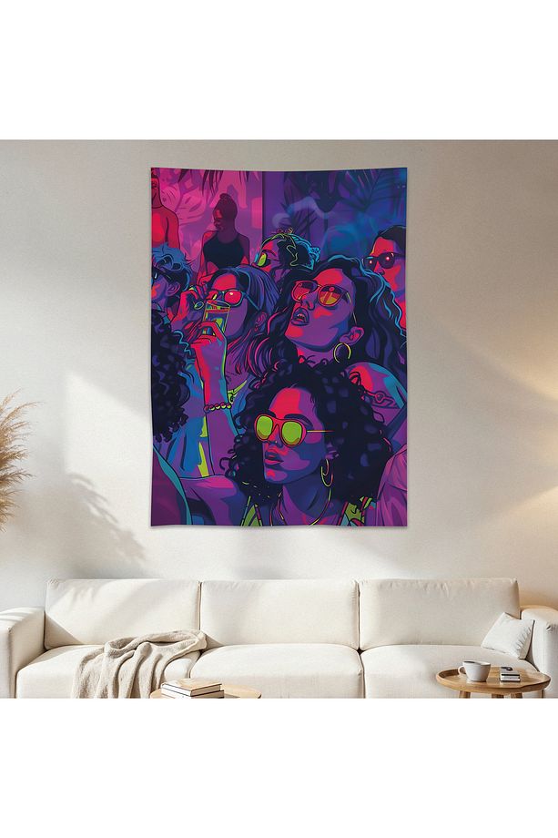 Neon Parti Duvar Örtüsü Duvar Halısı Birinci Kalite Saten Kumaş Poster - 1