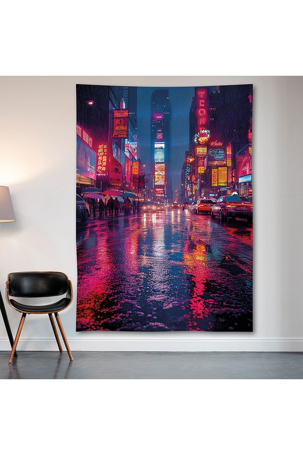 Neon Cadde Duvar Örtüsü Duvar Halısı Birinci Kalite Saten Kumaş Poster - 2