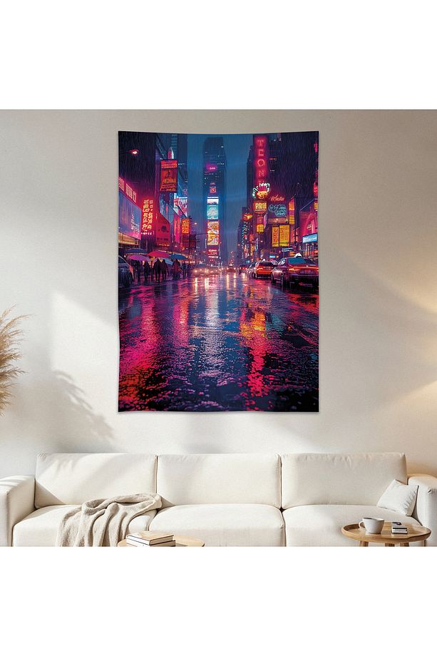 Neon Cadde Duvar Örtüsü Duvar Halısı Birinci Kalite Saten Kumaş Poster - 1