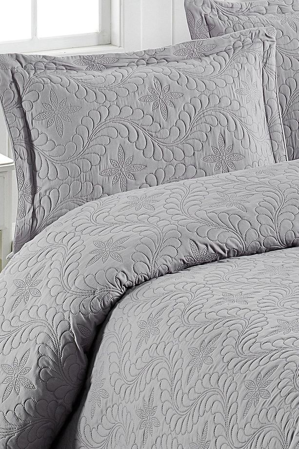 İvy Gri Çift Kişilik Microfiber Kapitone Yatak Örtüsü - 2