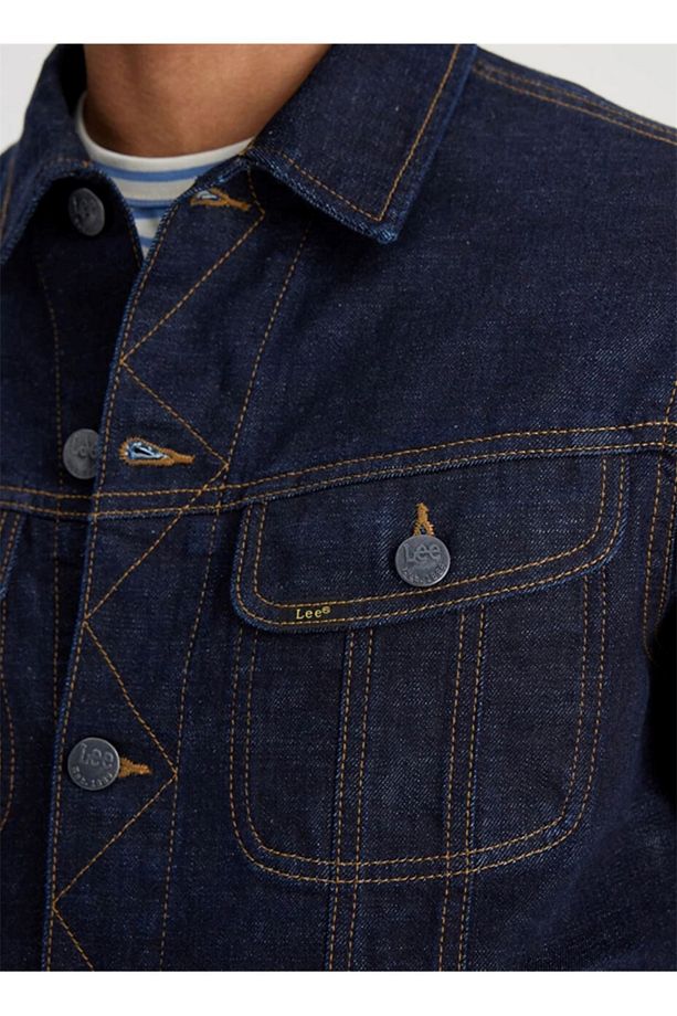 Regular Fit Normal Kesim %100 Pamuk Ekru Trucker Jean Kot Ceket - 6