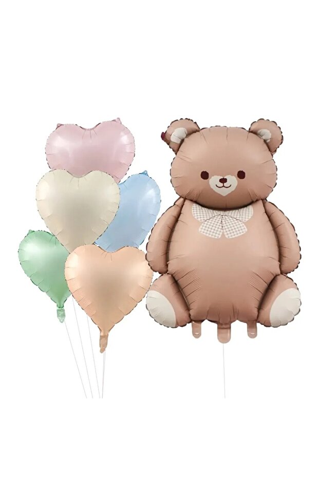 Retro Caramel Cute Bear Foil Balloon Birthday Party Set 5 Colors Heart