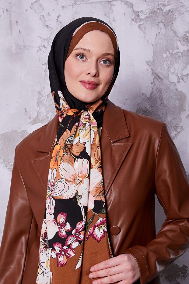 شال ملكي بنمط زهرة حافة القهوة - 4