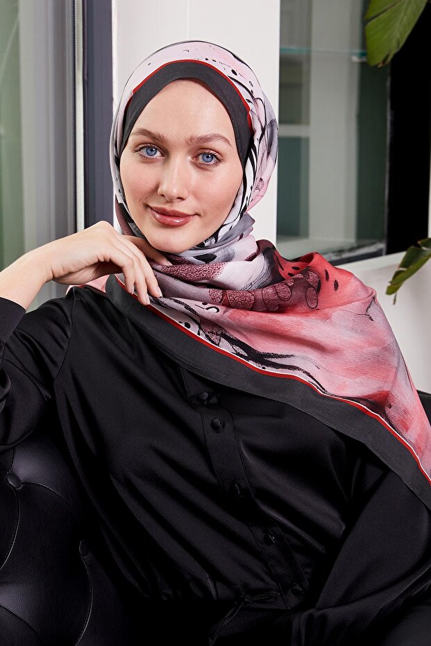 Nar Çiçeği Ebruli Desen Royal Şal - 3