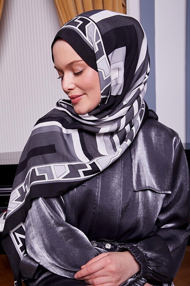 شال ملكي بنمط هندسي أنثراسايت - 2