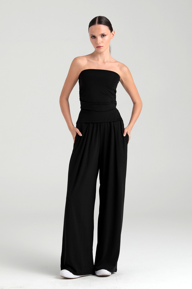 Soft Touch Piliseli Pantolon Siyah - 1