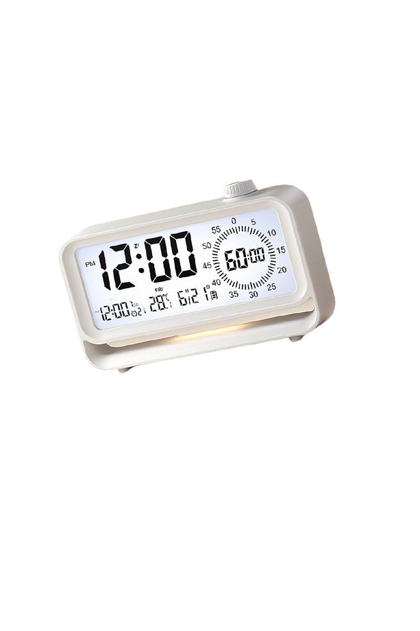 Beyaz LCD masa saat şarjlı, şık ve kullanışlı masa saati - 1