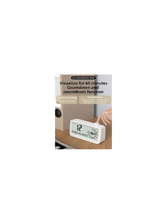 Beyaz LCD masa saat şarjlı, şık ve kullanışlı masa saati - 6