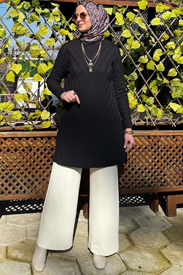 Damla Triko Tunik Siyah - 1