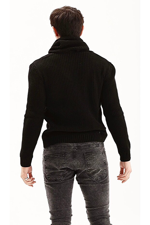 Erkek Siyah Boğazlı Örme Triko Kazak - 5