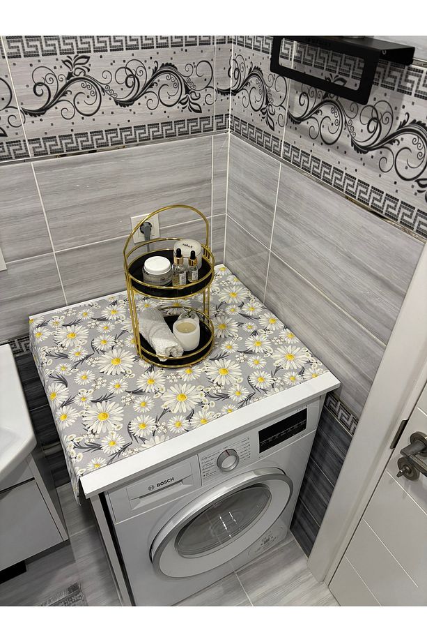 Papatya Duck Keten Su Geçirmez ve Kirlenmez Çamaşır Makinesi Örtüsü - Şık Desen Seçenekleri ile - 4