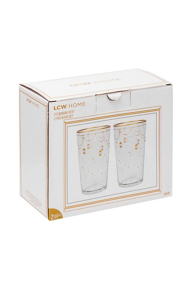 LCW HOME Sarı Baskılı Cam Su Bardağı Seti 2'li 570 Ml - 4