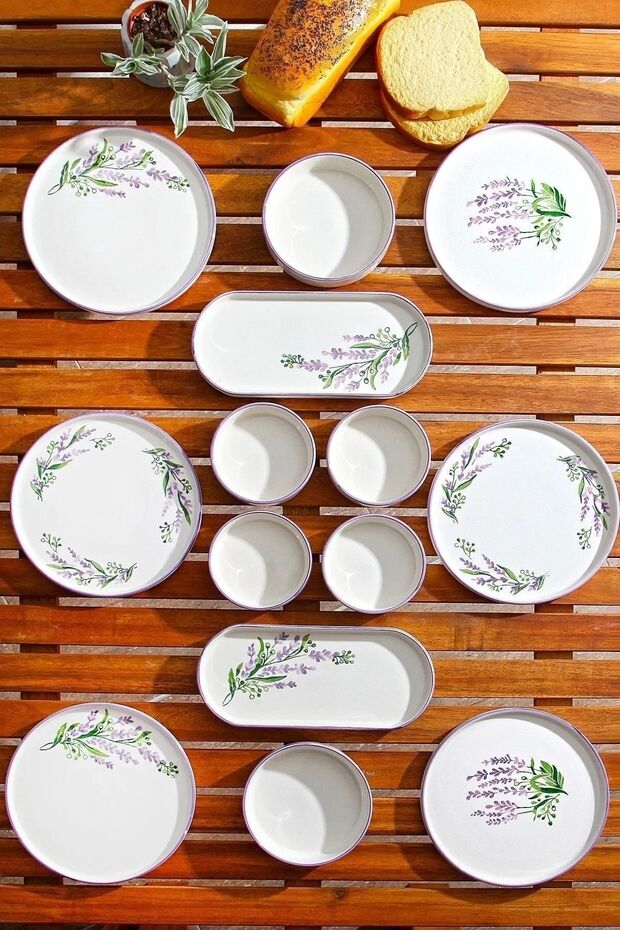 14 Piece Stackable Lavender Breakfast Set for 6 People - Luxury Breakfast Presentation Set Plate - 1