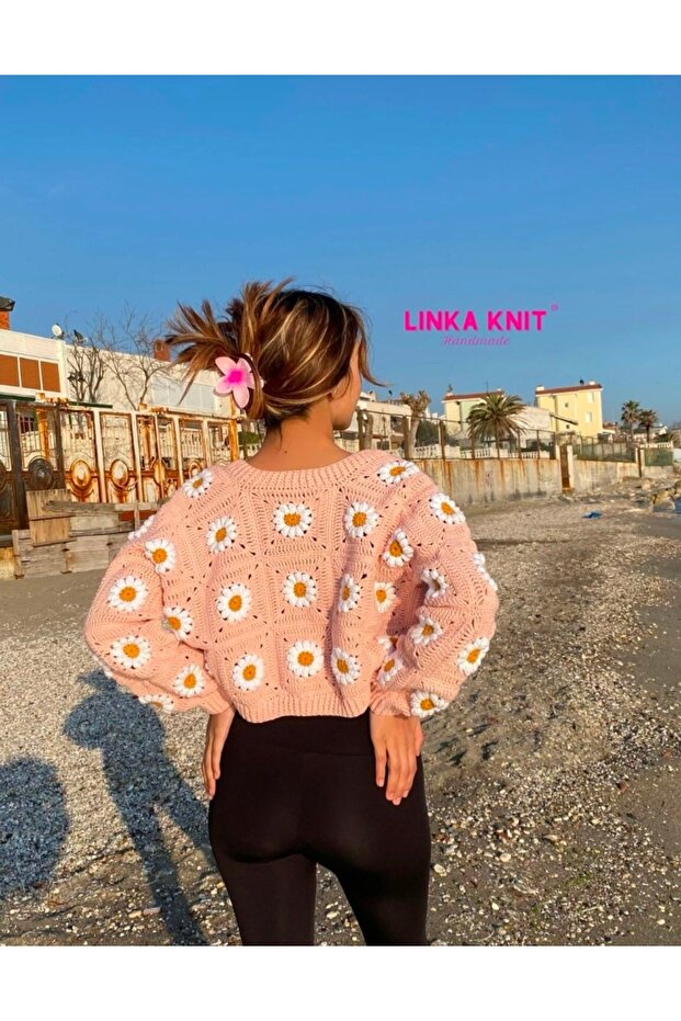 El yapımı örgü,motif mevsimlik hırka,Ayçiçeği çiçekli hırka - 4