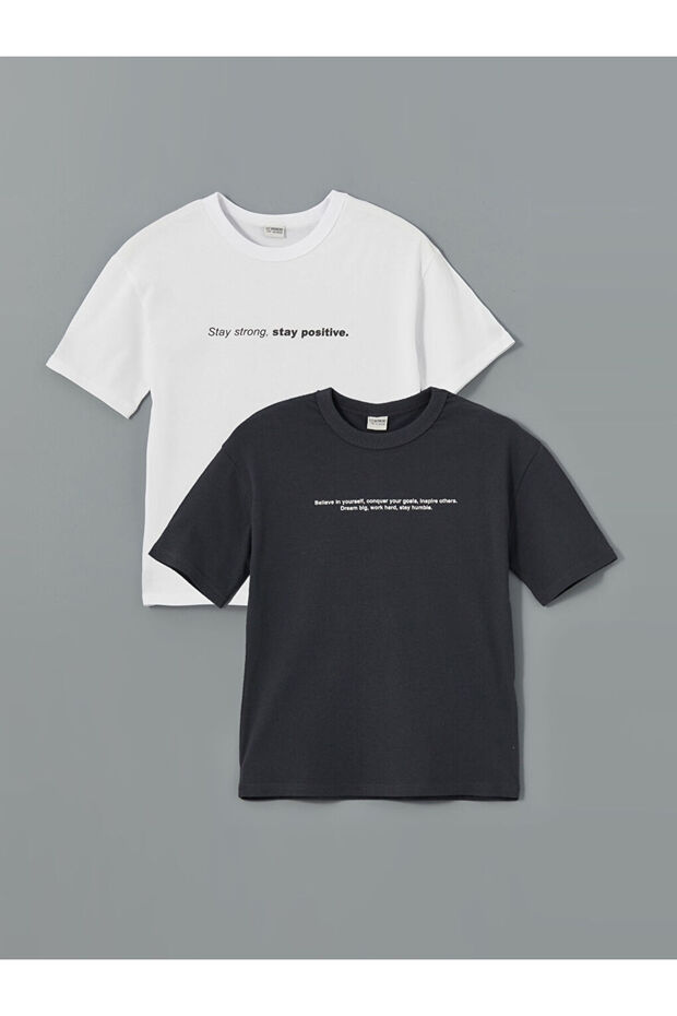 Giyçık Store Anthracite Crew Neck Boys' T-Shirt 2-Pack