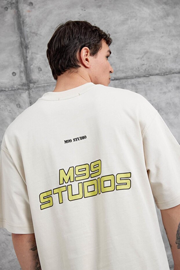 Men's Cream M99 Studio Written Oversize Tshirt - 3