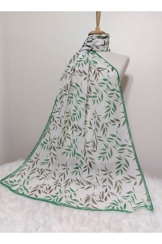 شال شيفون منقوش مقاس 180x70 سم - موديل أوراق الشجر - 2