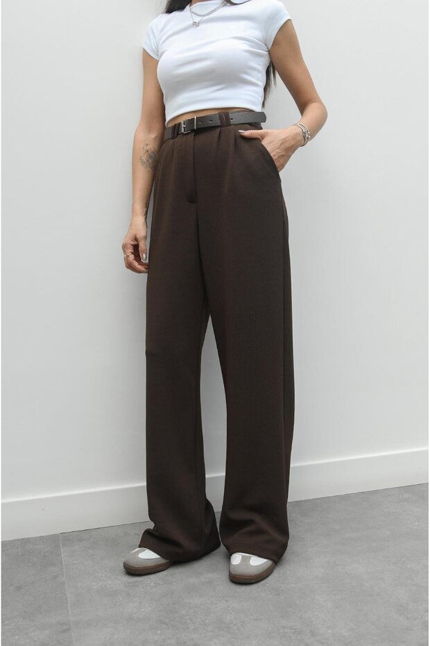 Brown Heche Pleated Belted Trousers