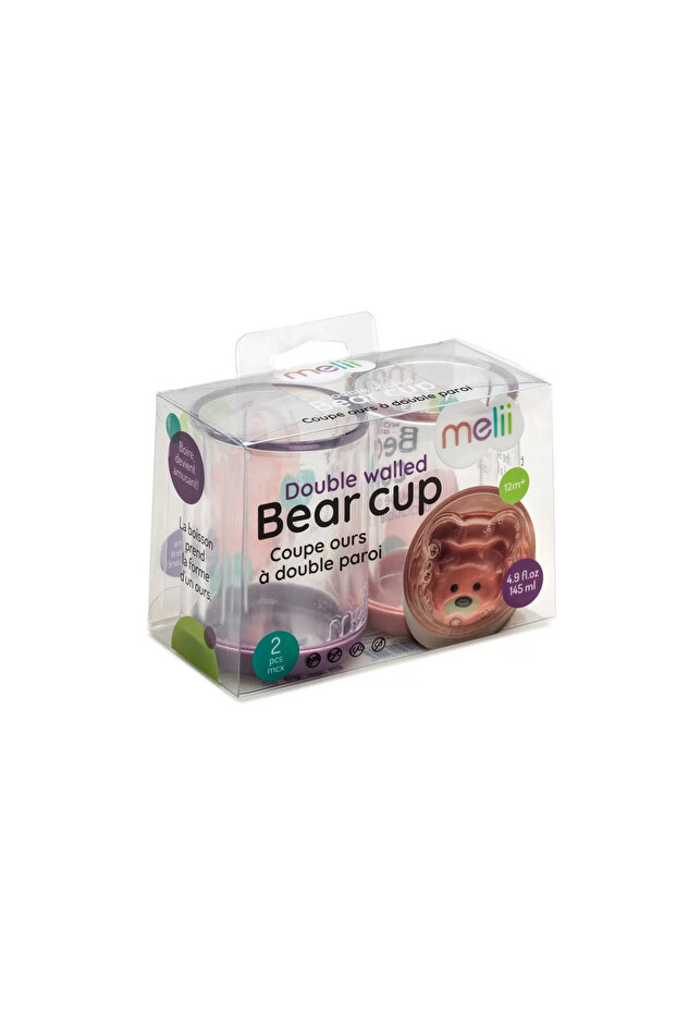 Double Walled Bear Cup - 2 pc - Pink & Purple