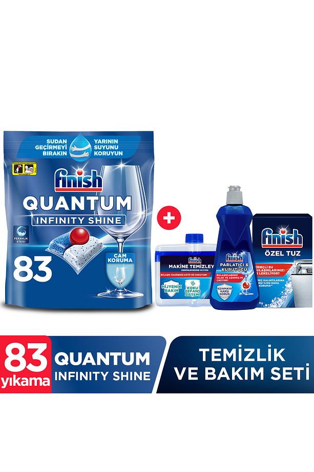 Quantum Infinity Shine 83 Kapsül Bulaşık Makinesi Deterjanı Tableti + Temizlik Ve Bakım Seti - 1